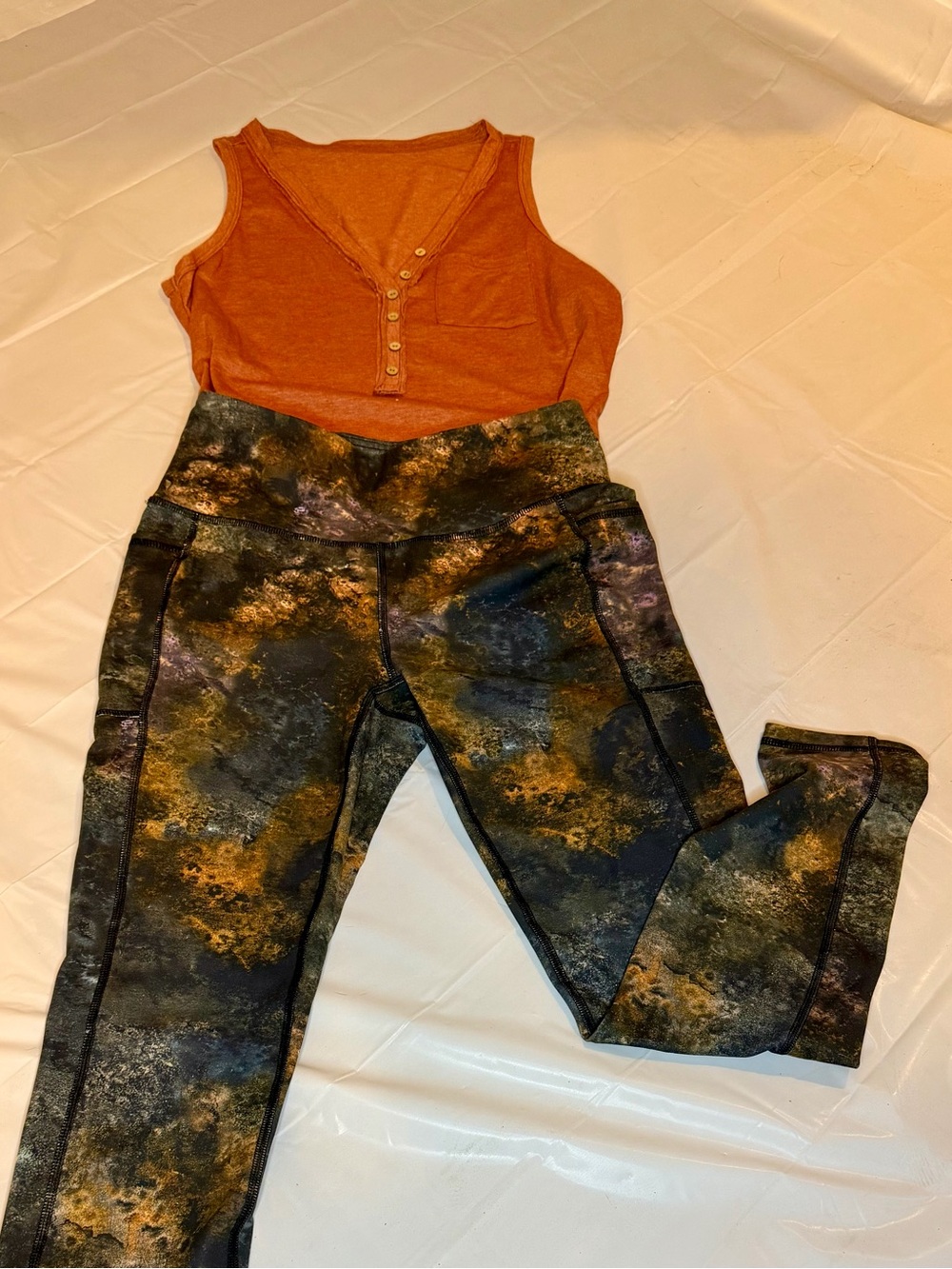 RBX Women's High-Waist Leggings in Black, Gold & Blue Abstract Print